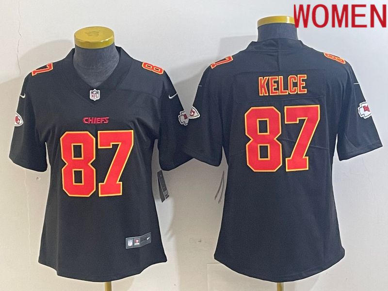 Women Kansas City Chiefs 87 Kelce Black gold 2024 Nike Vapor Limited NFL Jersey style 1